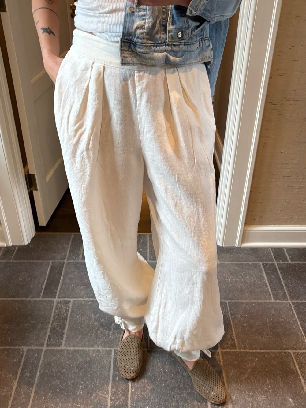 Zimmermann Cream Elastic-Waist Linen harem Trousers